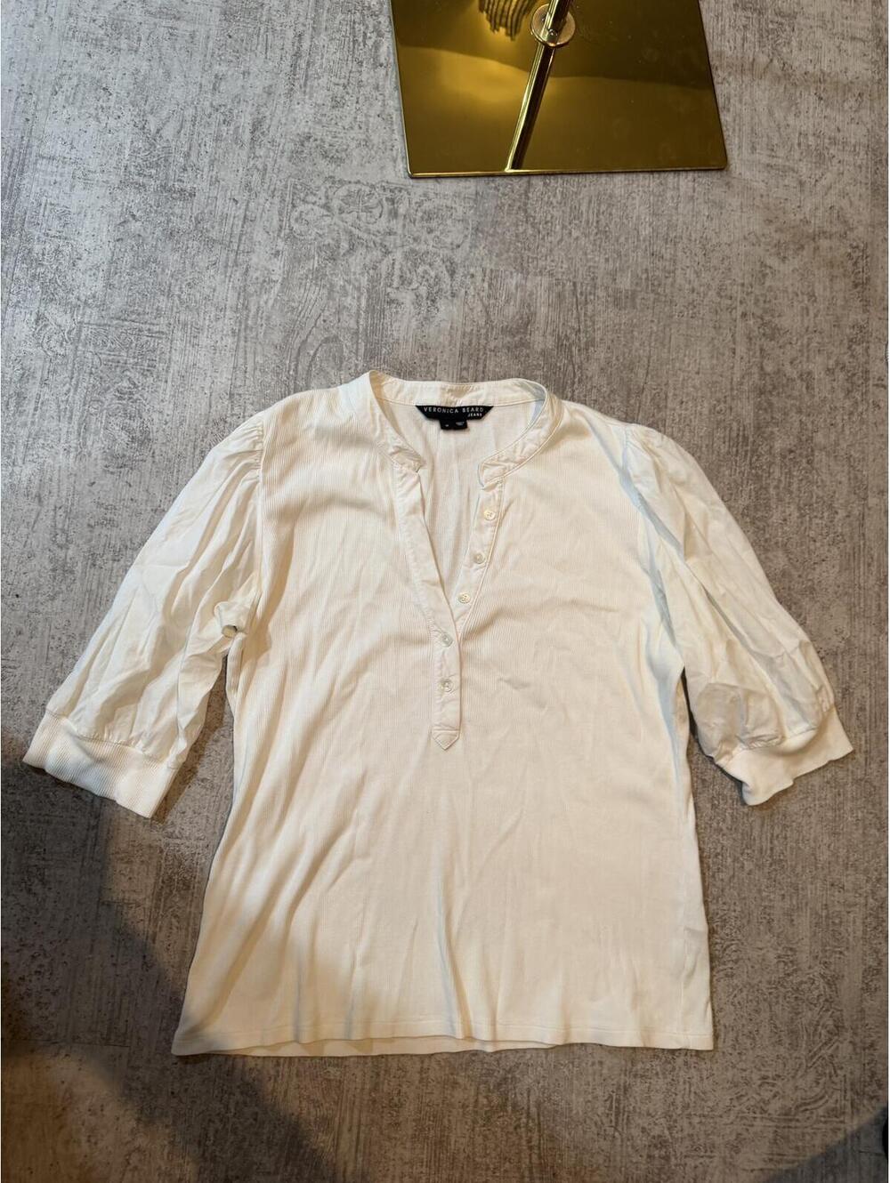 Veronica Beard White Henley Puff Sleeve Top - Picture 2 of 5